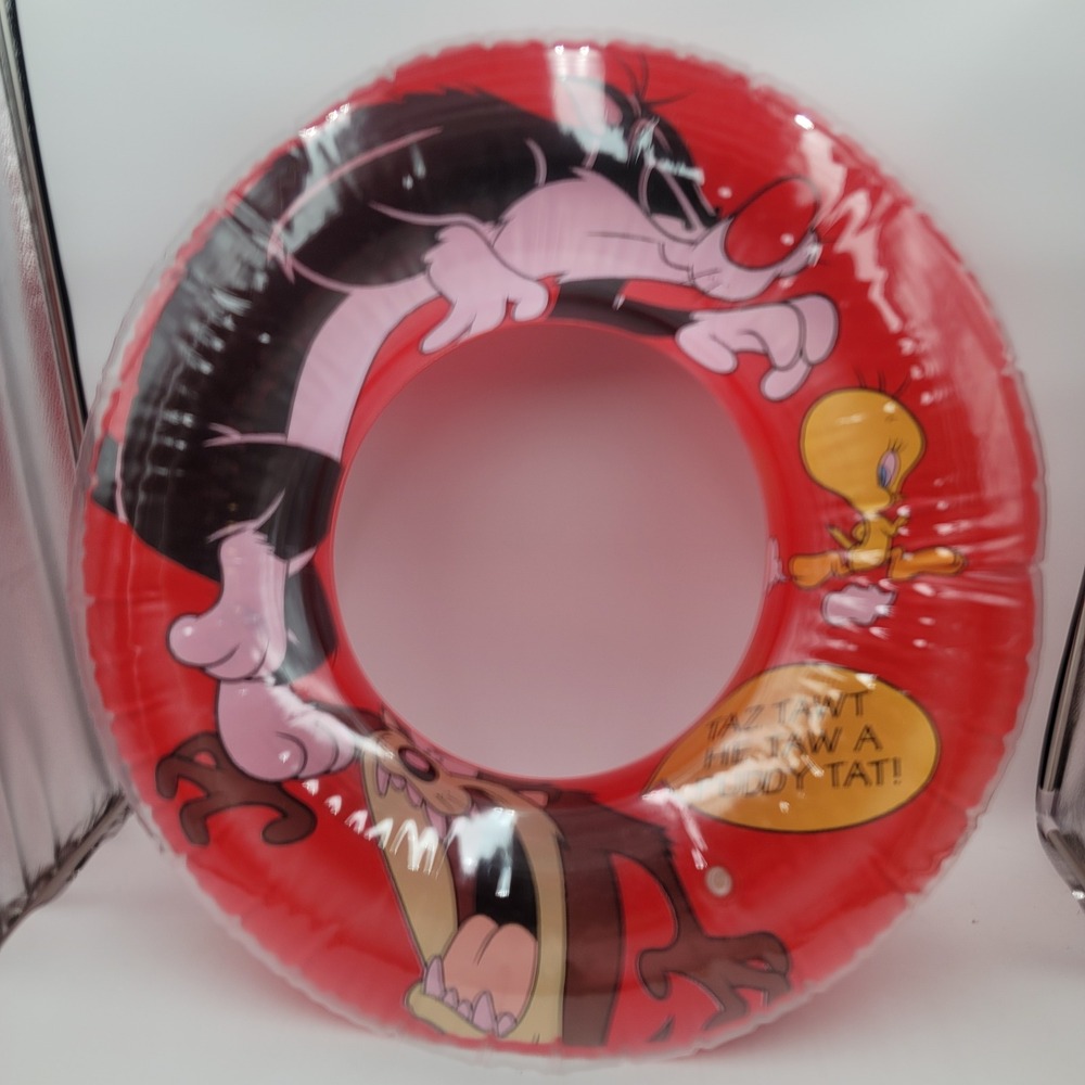 VTG 1998 Looney Tunes Intex Swim Ring Sylvester Tweety Taz Red Pool Float 30in